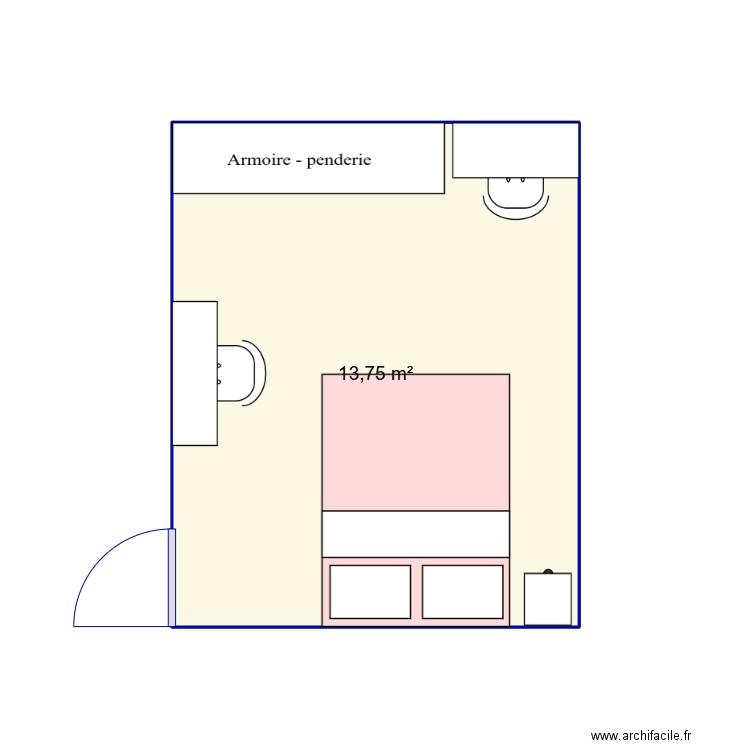 chambre. Plan de 1 pièce et 14 m2