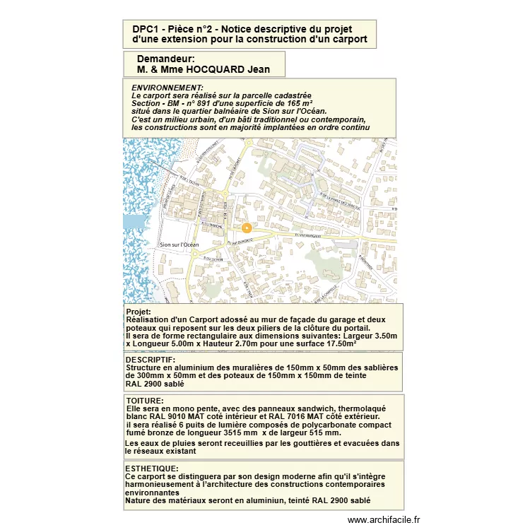 DPC1 - Pi&egrave;ce n&deg;2 - Notice descriptive carport.. Plan de 