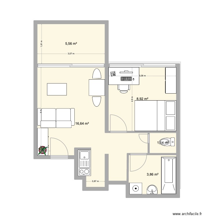 chamT2refirb. Plan de 5 pièces et 34 m2