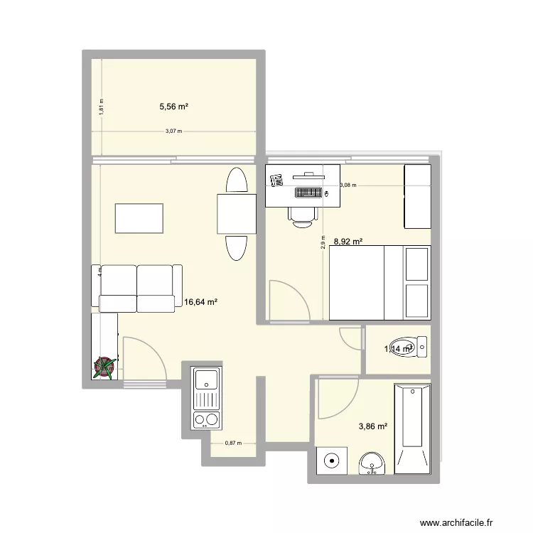 chamT2refirb. Plan de 5 pièces et 36 m² chamT2refirb. Plan de 5 pièces et 36 m²