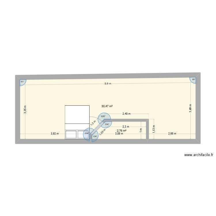 chambre garage. Plan de 2 pièces et 33 m2