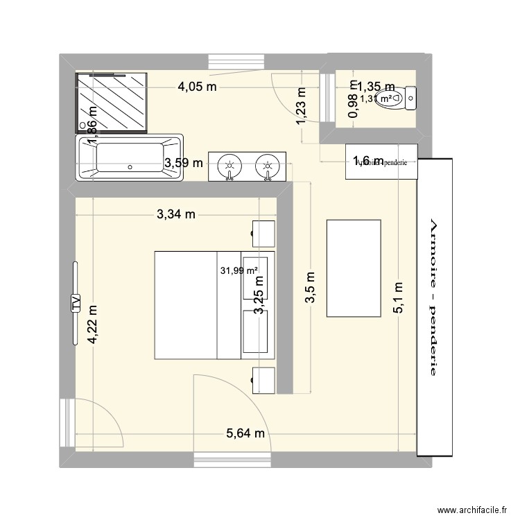 suite parentale vrai hypothese 4. Plan de 2 pièces et 33 m2