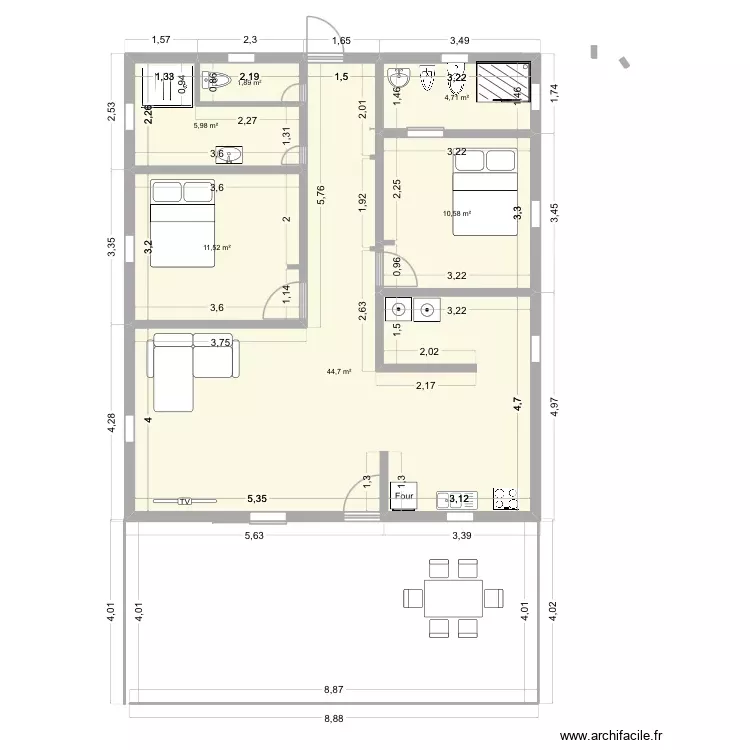 Maison Gwada. Plan de 6 Pièces et 79 m²