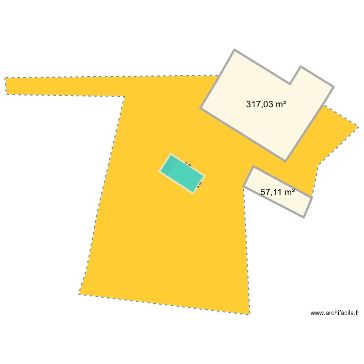 Piscine. Plan de 2 pièces et 374 m2