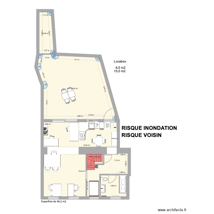 Maison Saultain Tous en bas. Plan de 7 pièces et 87 m2