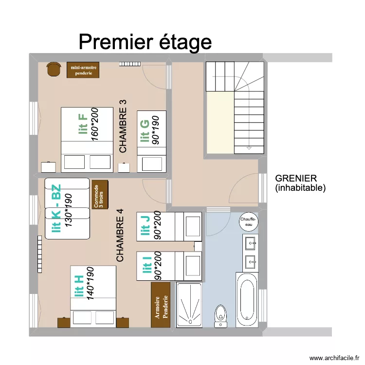 Chambres ETAGE LGDV. Plan de 
