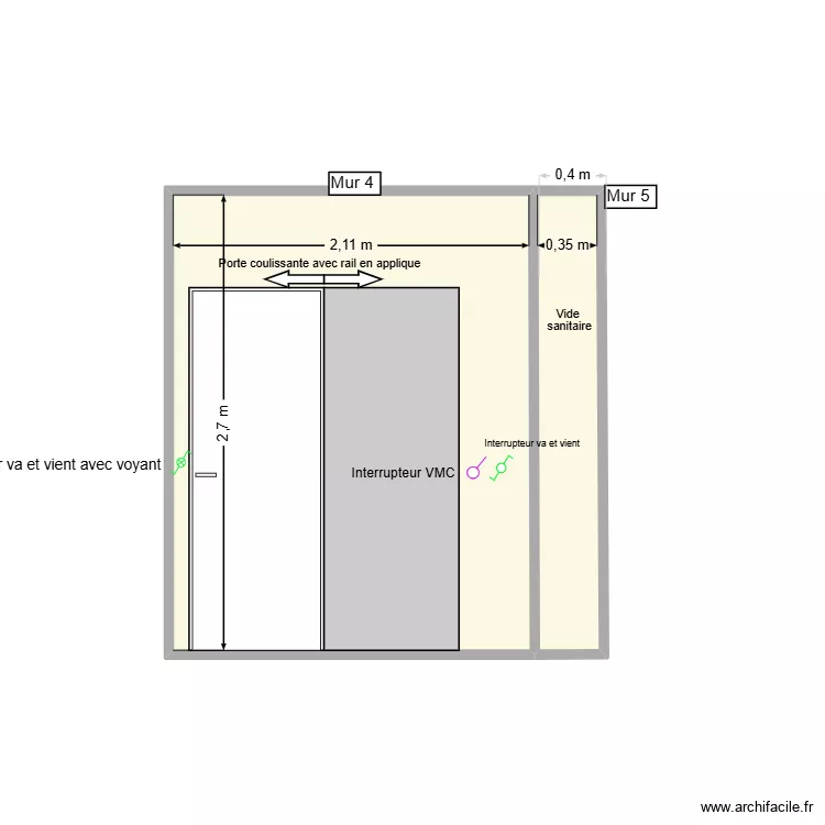 PC Couloir - mur 4. Plan de 2  et 7 m²