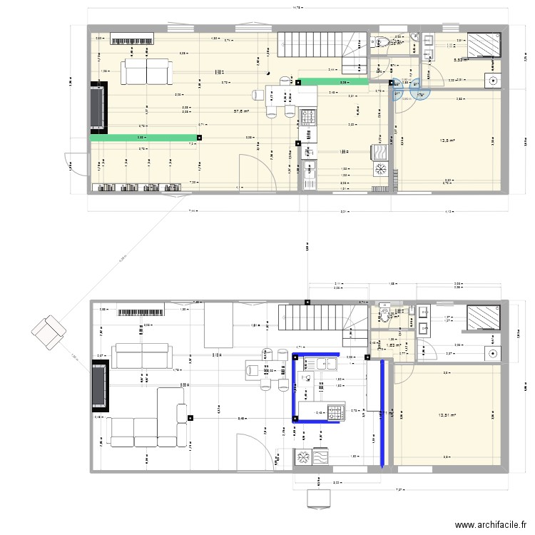 RDC charpente 5 mars 2024 cuisine demontée bis. Plan de 8 pièces et 95 m2