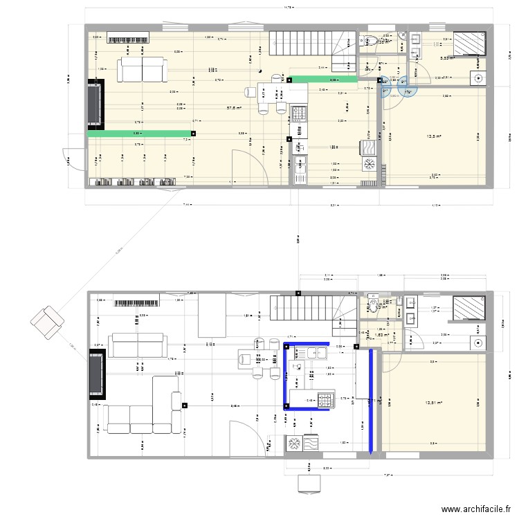 RDC charpente 5 mars 2024 cuisine demontée bis. Plan de 7 pièces et 94 m2