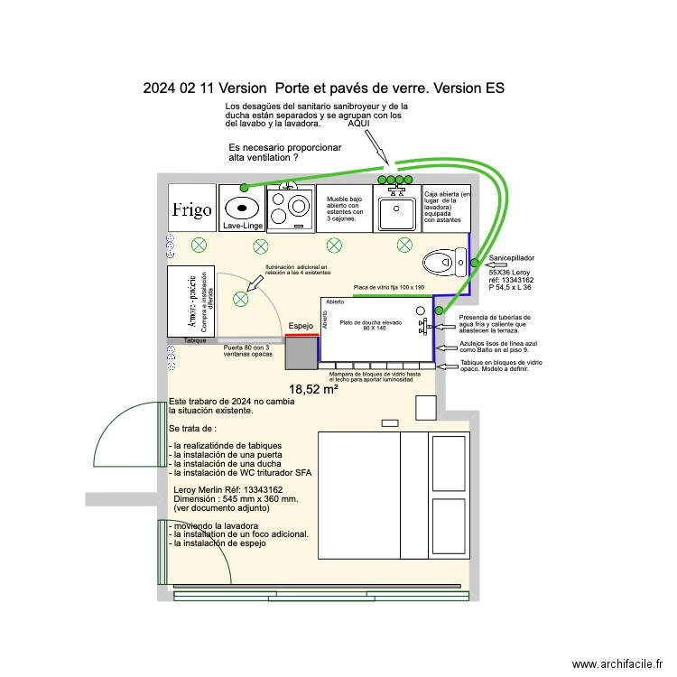 2024 02 11 avec porte et bloc de verre Version ES. Plan de 0 pièce et 0 m2