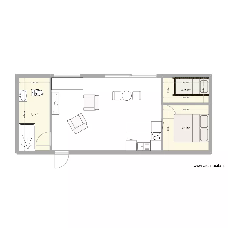 Chalet. Plan de 3 Pièces et 18 m²