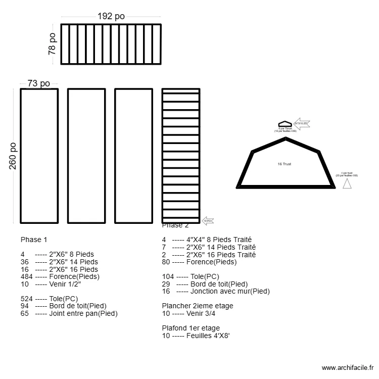 16X20 Structure toit. Plan de 