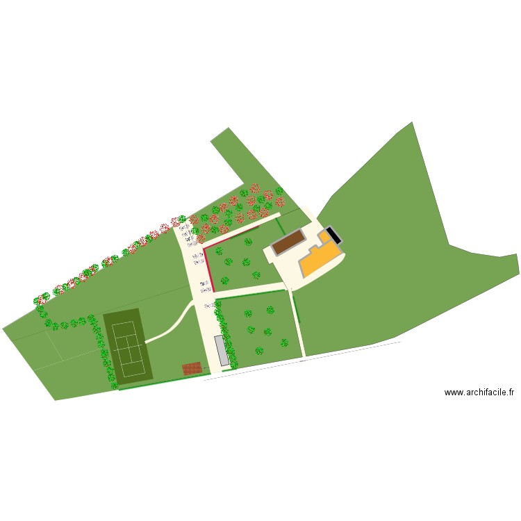 Tennis. Plan de 4 pièces et 346 m2