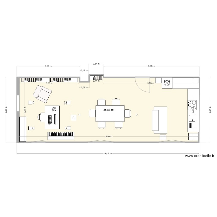 Schwandorferstraße 4 - CuisineSéjour. Plan de 1 pièce et 36 m2