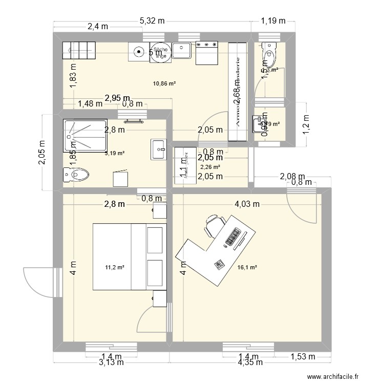 draguignan2. Plan de 7 pièces et 48 m2