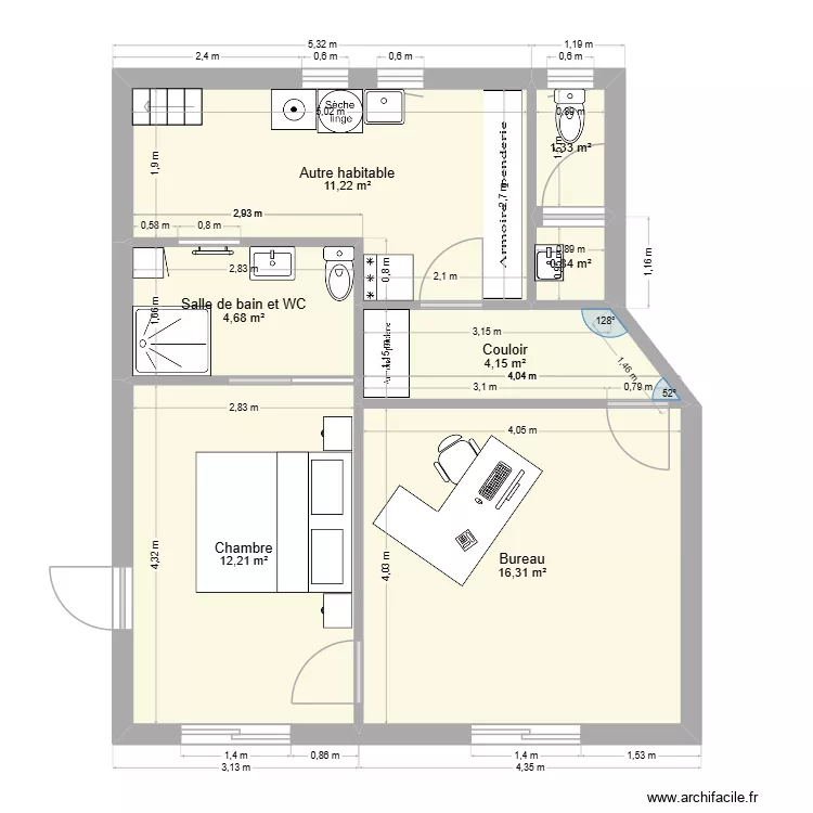 draguignan2. Plan de 7 pièces et 51 m²