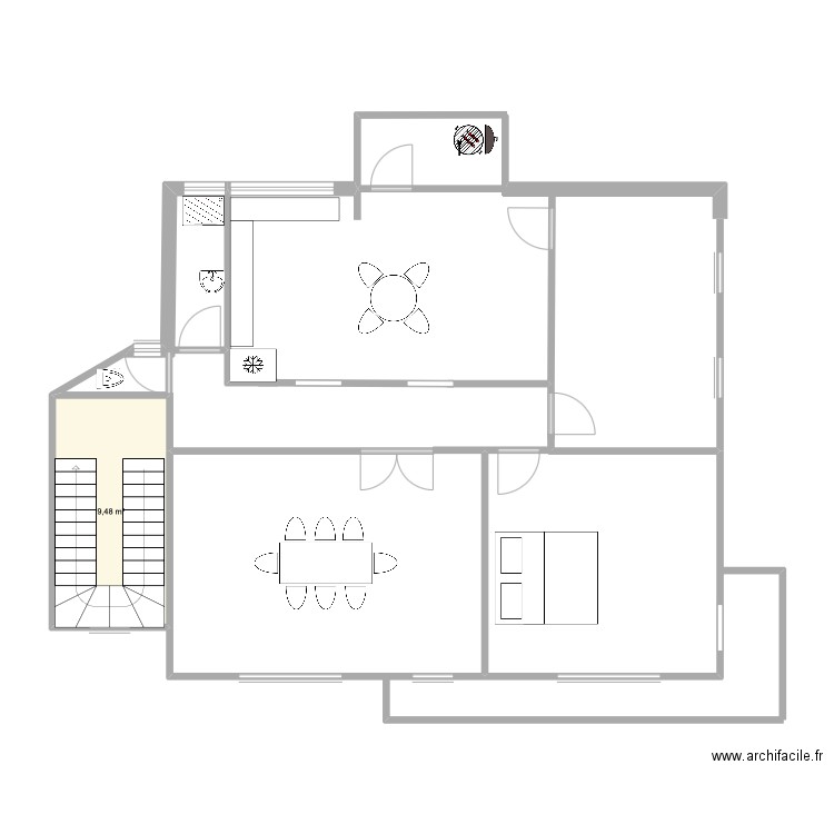 1er etage. Plan de 1 pièce et 9 m2
