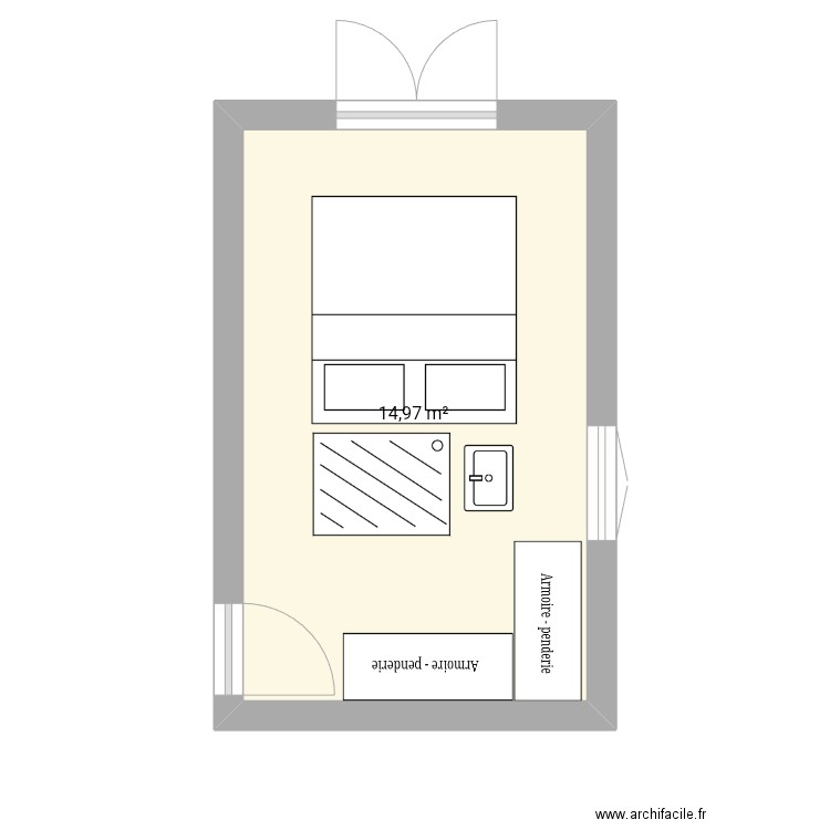Suite Parentale 3m x 5m. Plan de 1 pièce et 15 m2