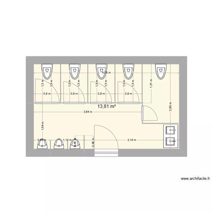 sanitaire ext&eacute;rieur. Plan de 1  et 14 m²