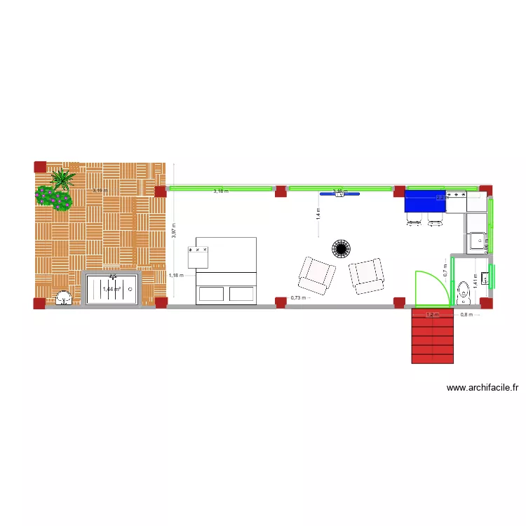 APPART BAS FABIO. Plan de 1  et 1 m²
