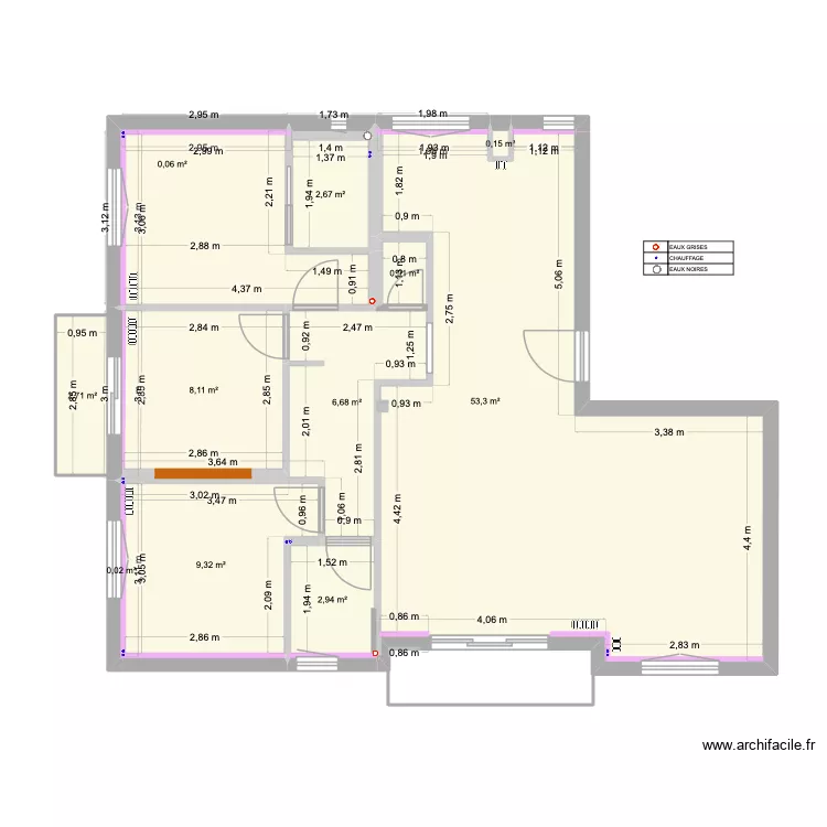 Megeve Grande Fontaine cloisons. Plan de 12  et 87 m²