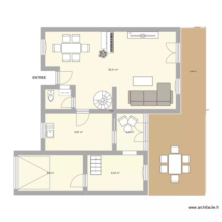 Apr&egrave;s. Plan de 5  et 70 m²