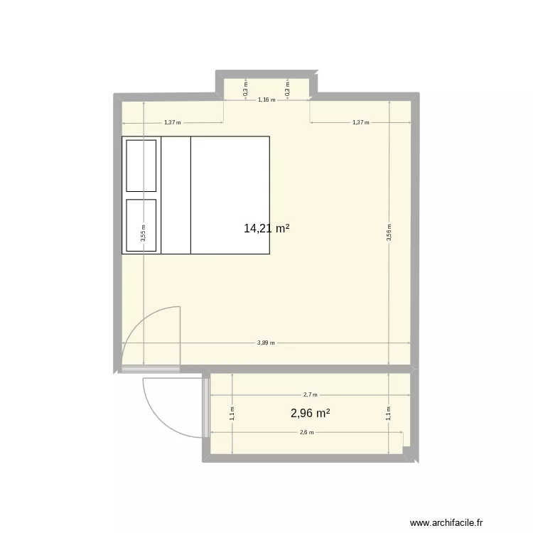 jc agrandissement. Plan de 2  et 17 m²