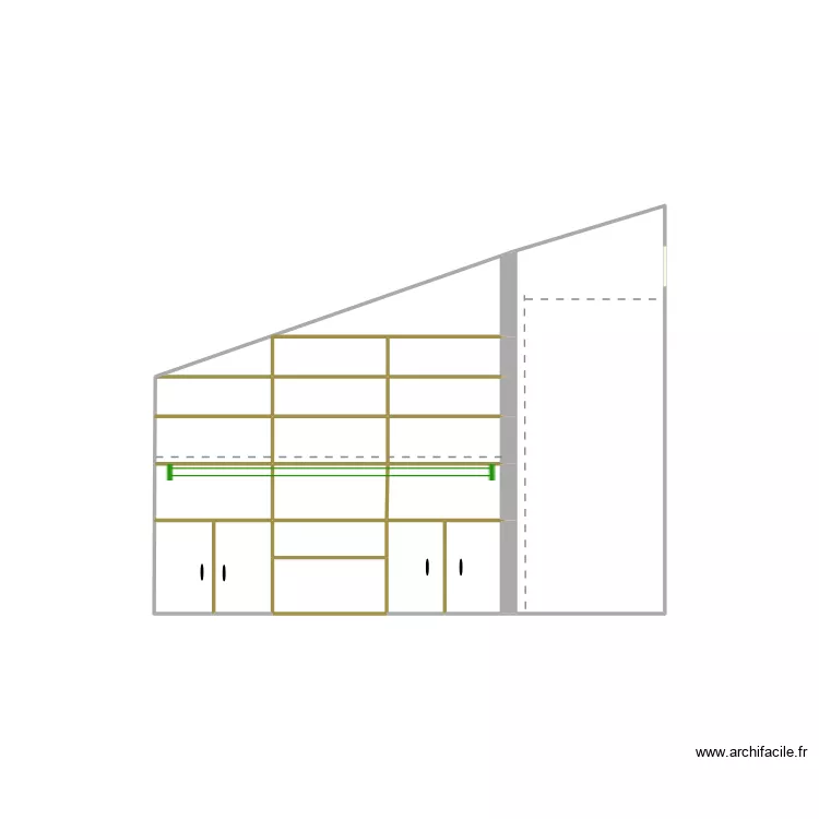 Mur lateral bureau TV &agrave; gauche. Plan de 17  et 7 m²