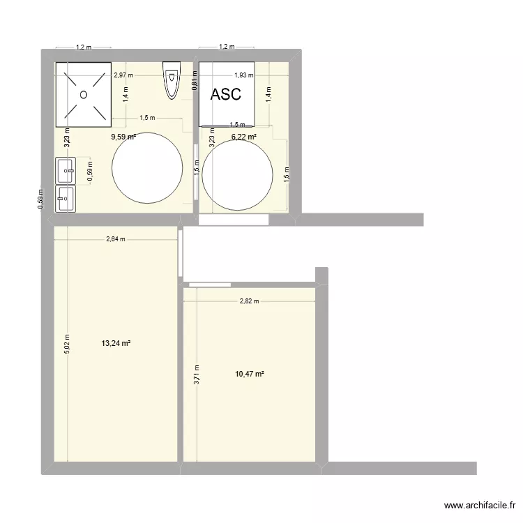 agrandissement 1er Arthur P.. Plan de 4  et 40 m²
