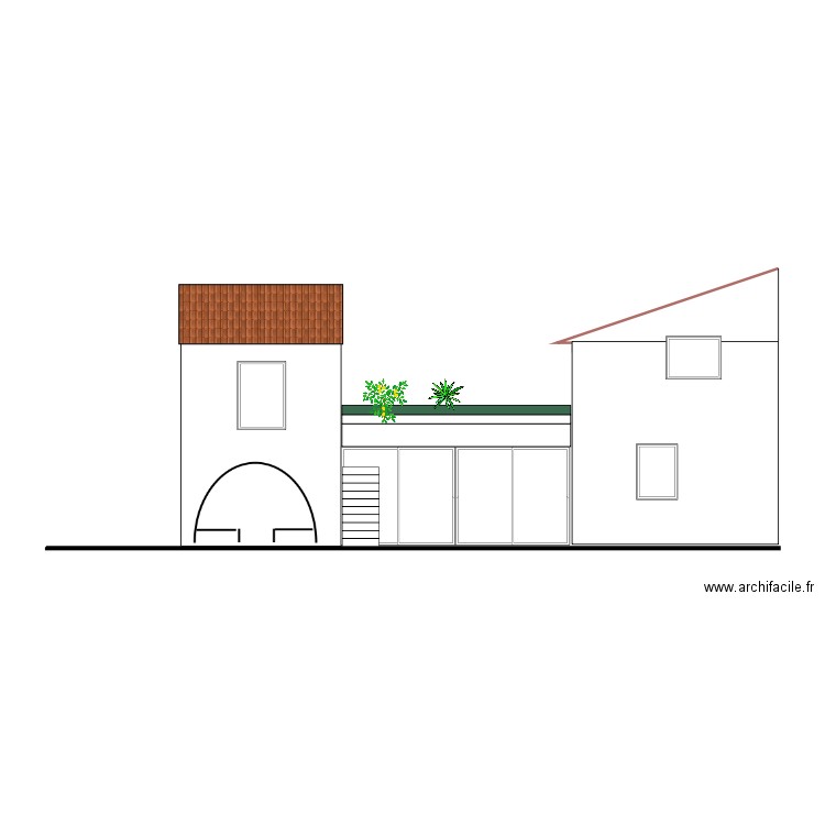 plan coupe façade avec extension 4.O. Plan de 0 pièce et 0 m2