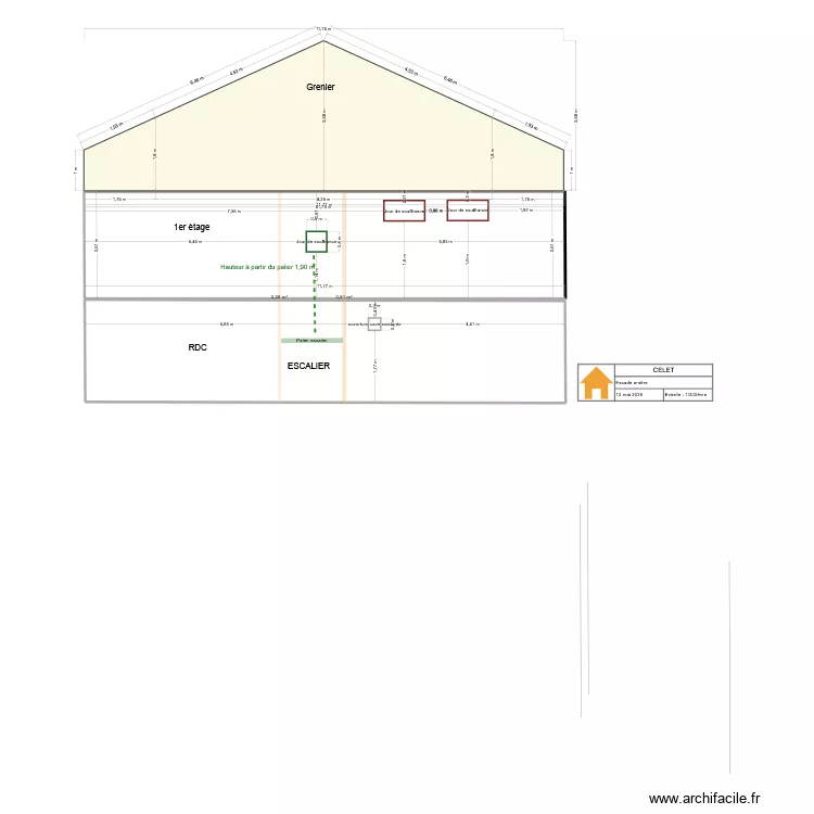 façade arrière. Plan de façade arrière. Plan de