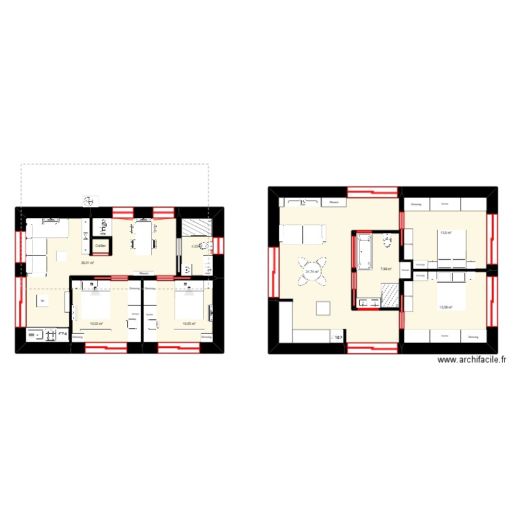 Maison B. Plan de 5 pièces et 51 m2