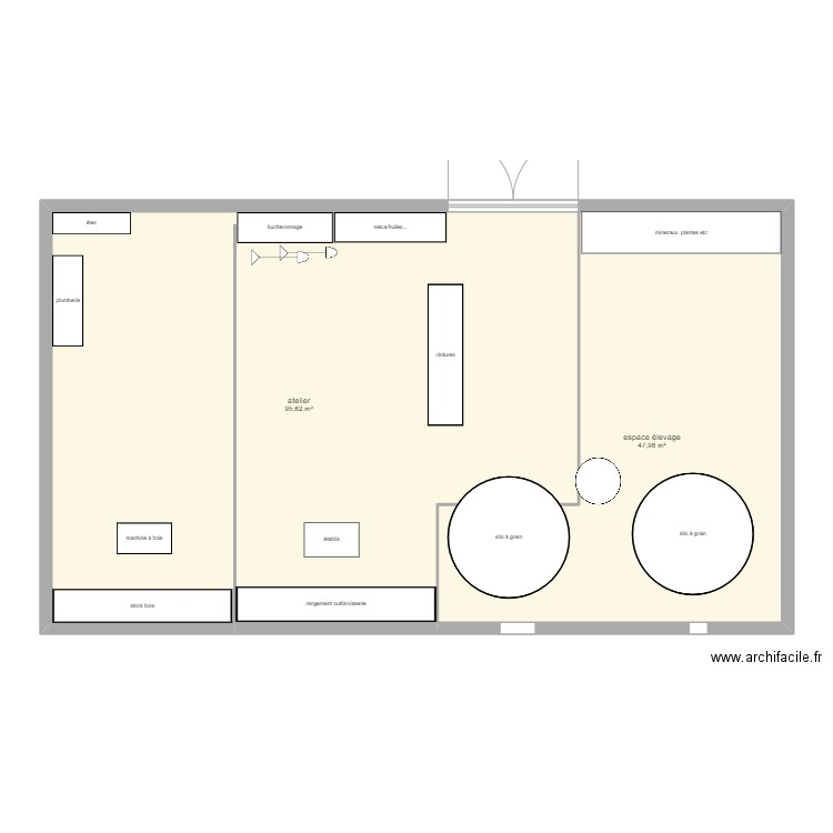 étage grange nord première étape. Plan de 2 pièces et 144 m2