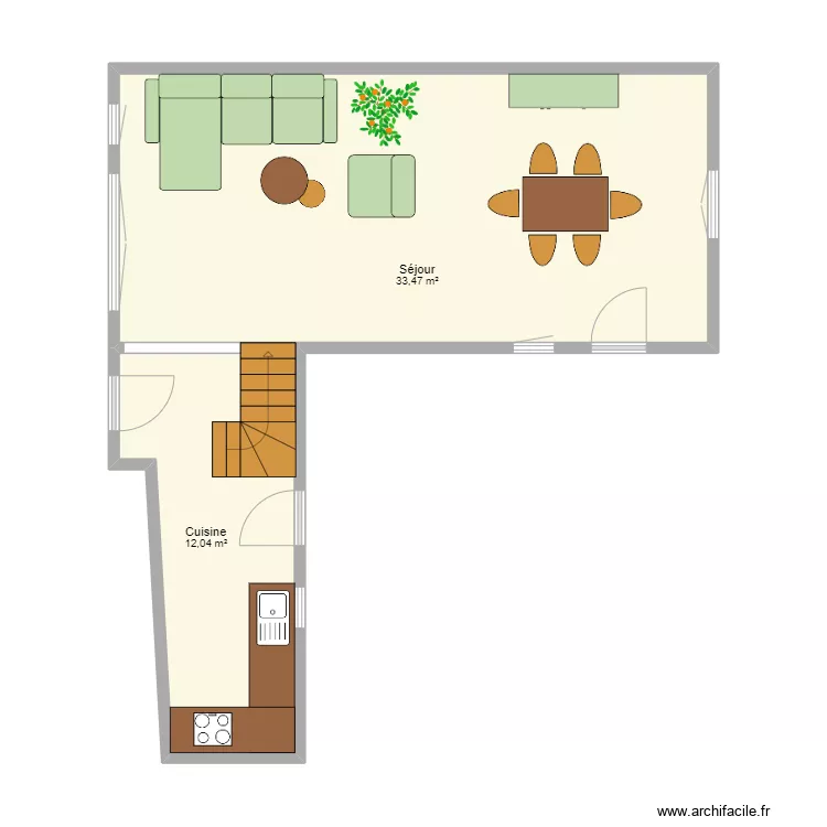 Plan grange rez avec meubles. Plan de 