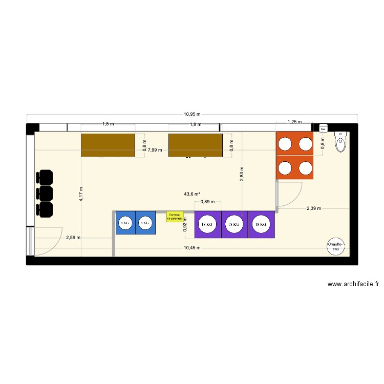 LAVERIE CESTAS. Plan de 1 pièce et 44 m2