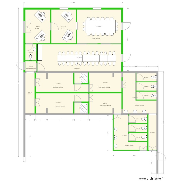 Locaux sociaux et extention Festifruits. Plan de 22 pièces et 173 m2