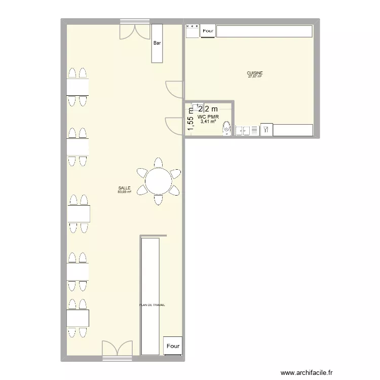 LOCAL transfo pmr. Plan de 3 pièces et 115 m²