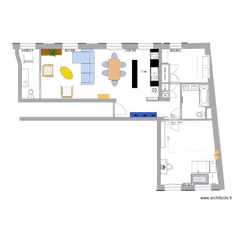 114. Plan de 1 pièce et 1 m2