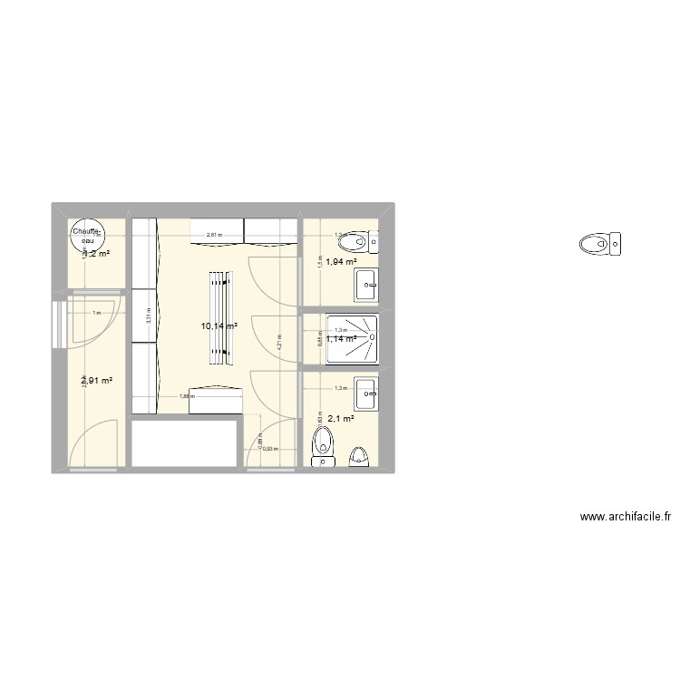 Vestiaire WC Corbenay. Plan de 7 pièces et 21 m2
