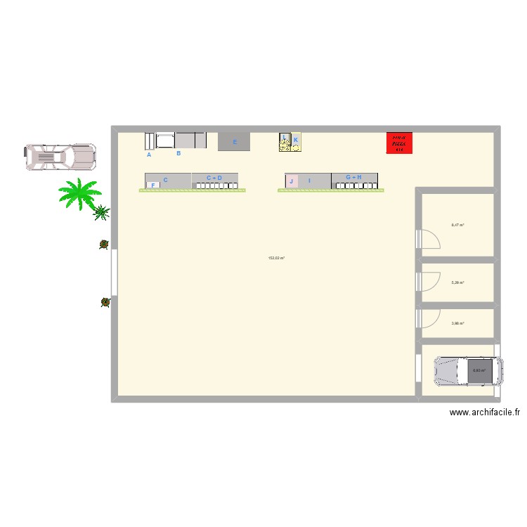 FOOD COURT REUNION. Plan de 5 pièces et 177 m2