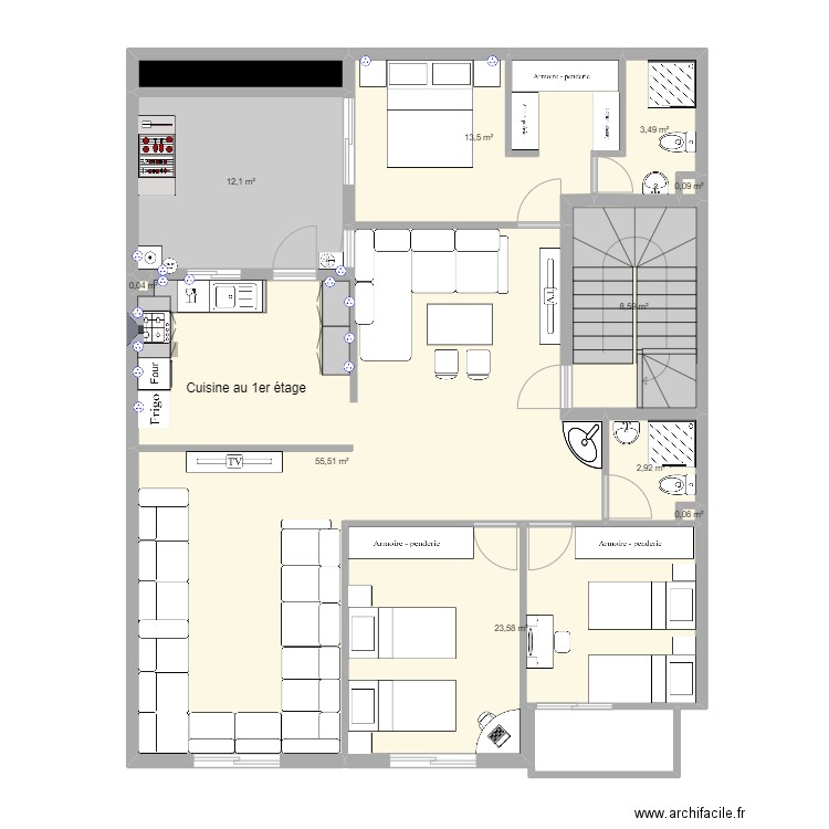 Maison El Houda - Appt N°1 (B). Plan de 11 pièces et 122 m2