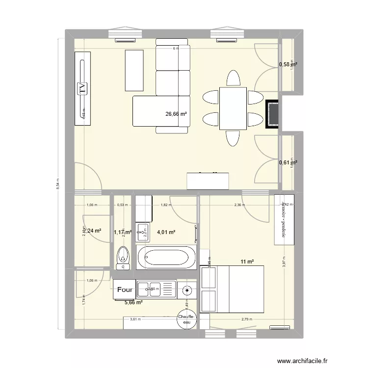 appart f&eacute;camp. Plan de 8  et 52 m²