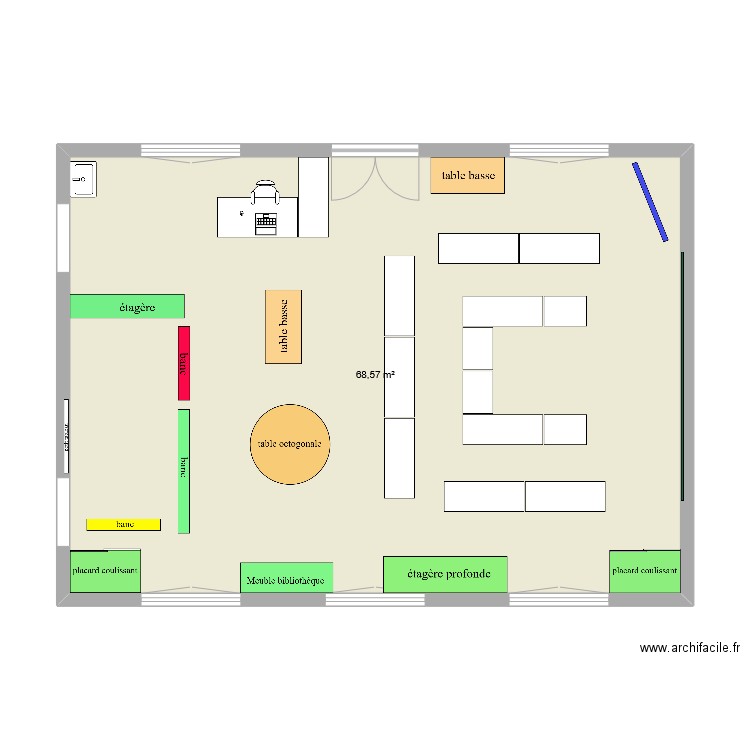 Classe CP. Plan de 1 pièce et 69 m2