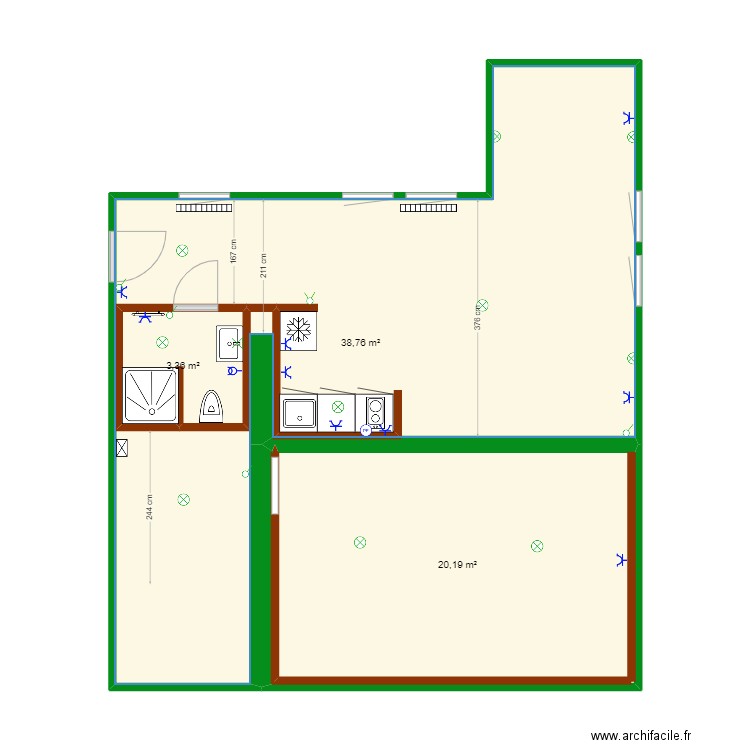 Studio Jo Electricite. Plan de 3 pièces et 67 m2