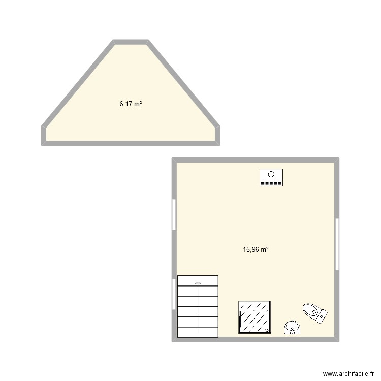 haut. Plan de 2 pièces et 22 m2