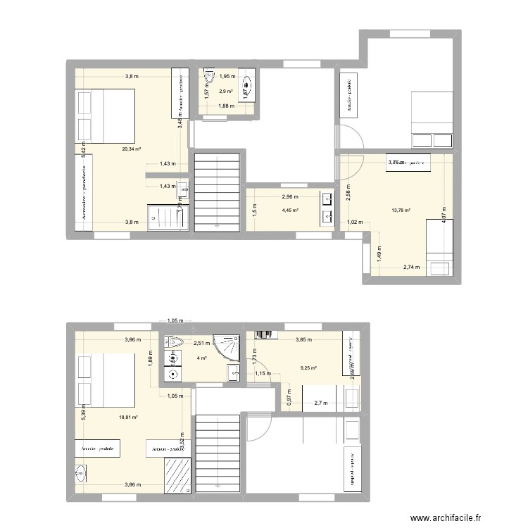 GALLIENIETAGE. Plan de 7 pièces et 74 m2