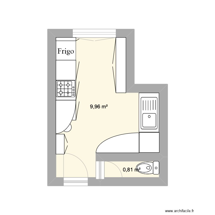 cuisine jb. Plan de 2 pièces et 11 m2