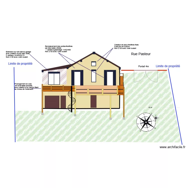 Fa&ccedil;ade  projet c&ocirc;t&eacute; jardin. Plan de 