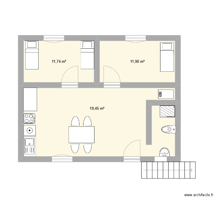 28 Bleuets. Plan de 3 pièces et 38 m2
