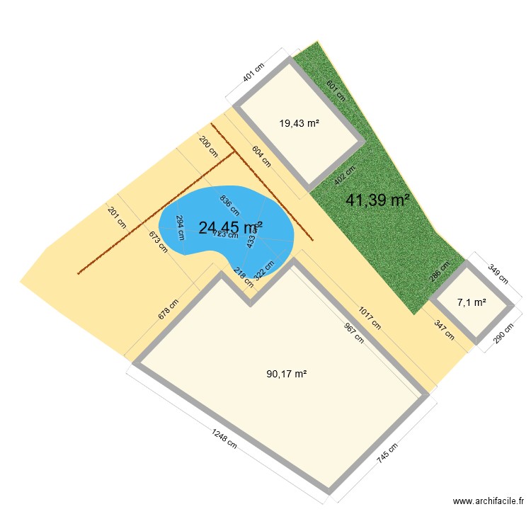 piscine. Plan de 3 pièces et 117 m2